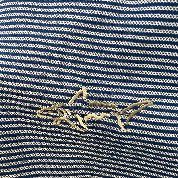 Greg Norman Play Dry Mens Polo Shirt Large Blue White Pinstriped Short Sleeve - Picture 6 of 6